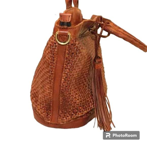 Patricia Nash Emiliano Med Rust Leather Tote Bag Woven With Tassels Purse - Picture 9 of 16